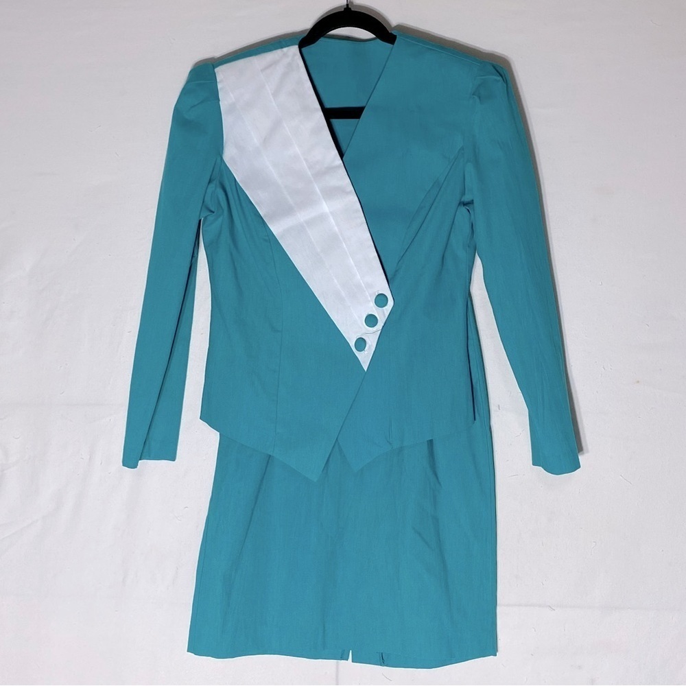 Vintage Emblem Teal White Preppy Skirt Set 90s XS Secretarycore LibrarianCore